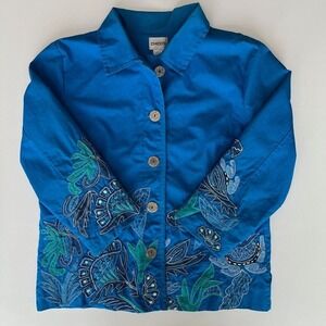 Chico's Vintage Blue Floral Blazer Jacket, Colorful Vintage Jackets Blue Vint I4